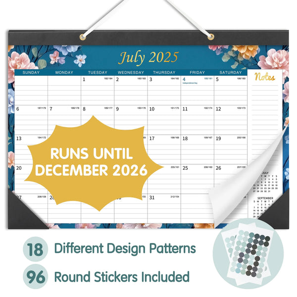 Deli 2025-2026 Desk Calendar, 18 Months, 17" x 12", Thick Paper with Julian Dates and Block for New Year and Christmas Presents, Monthly planner for Office Home Planning & Organizing,Floral Pattern