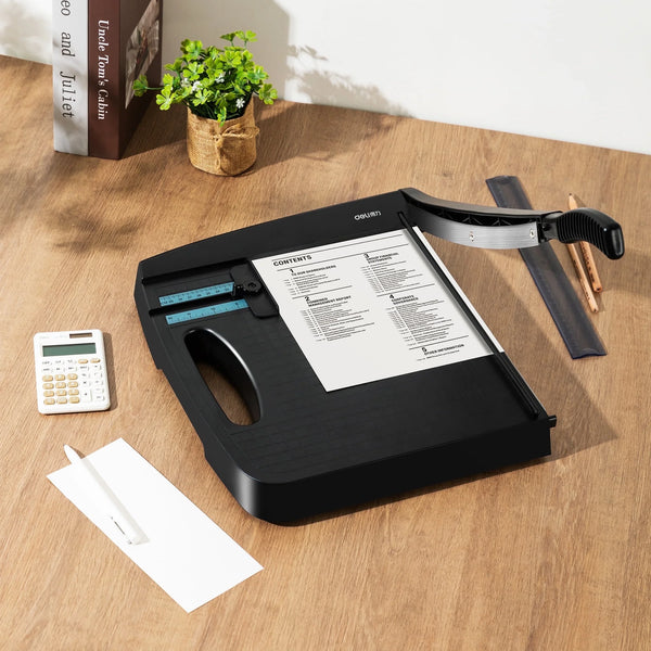 Deli Multi-Purpose Guillotine Trimmer, 12" Cut Length Heavy Duty Paper Cutter Photo Guillotine Craft Machine, 12 Sheets Capacity for Standard Cutting of Paper, Photos or Labels
