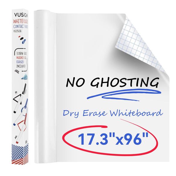VUSIGN Whiteboard Sticker for Wall 17.3"x96" Whiteboard Wallpaper Peel and Stick, White Board Stick on Wall, Dry Erase Contact Paper Adhesive