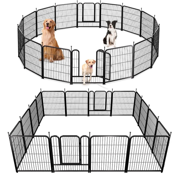 Dog Playpen, Caveen 16 Panels Garden Fence with Door, 32 Height Outdoor Dog Fence for Large Medium Small Dogs