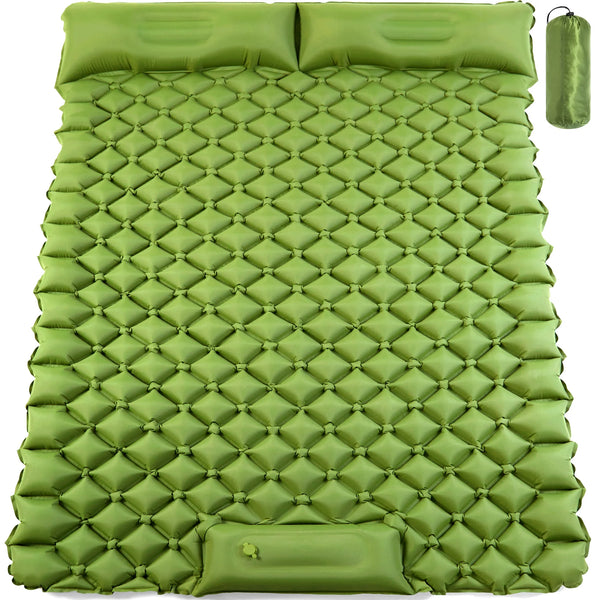 Double Sleeping Pad for Camping: Experience Ultimate Comfort with Ultra-Thick, Self-Inflating Camping Pad Designed for 2 Persons, Featuring a Built-in Foot Pump and Pillow, Ideal for Backpacking