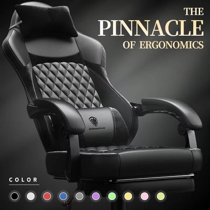 Dowinx Ergonomic Gaming Chair with Pocket Spring Cushion & Massage Lumbar Support  High Back Office Computer Chair with Footrest for Adults, 300LBS Capacity, Leather Design， Black
