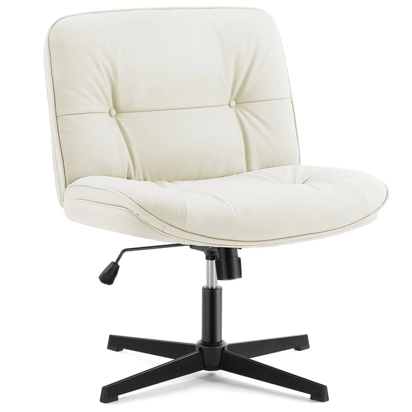 EDX Armless Office Fixed Chair, Wide Ergonomic Artificial Leather Swivel Chair with Height Adjustable, Comfortable Computer Accent Chair for Living or Bed Room, Beige