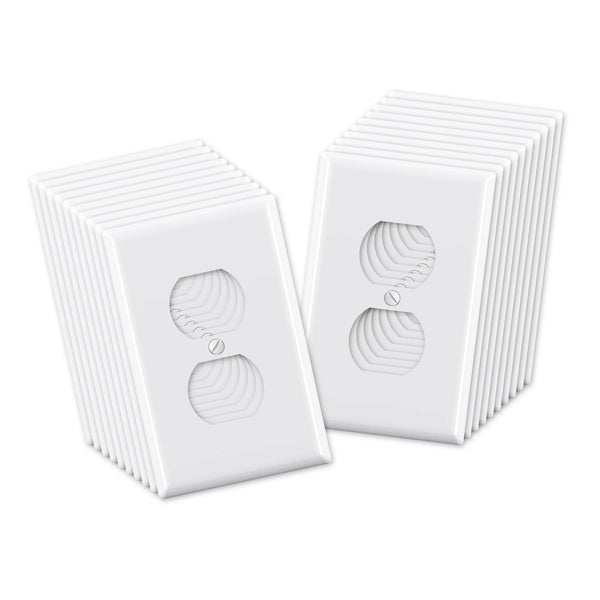 ELEGRP 1-Gang Duplex Wall Plates, Mid-Size Unbreakable Thermoplastic Faceplate Cover for Decorator Receptacle Outlet Switch, UL Listed,20 Pack, Glossy White