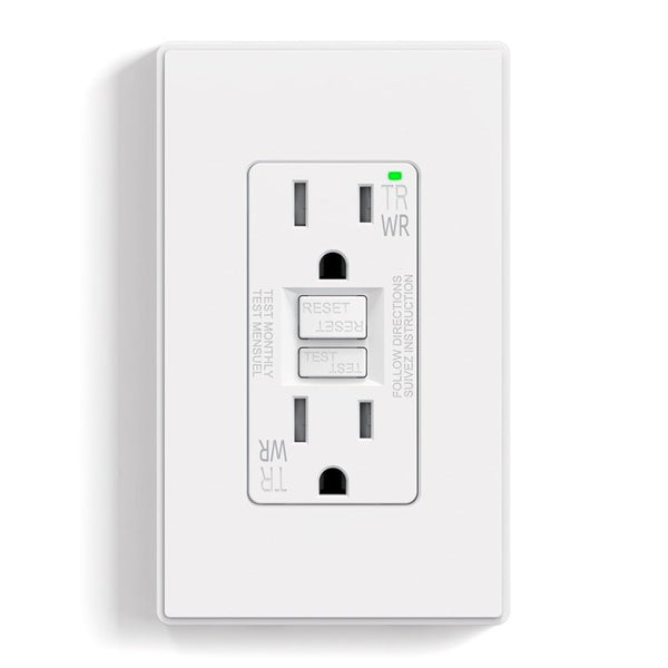 ELEGRP GFCI Outlet 15 Amp, Self-Test GFCI Electrical Outlet with Thinner Design, Wall Plate included, UL Listed, White 3PC