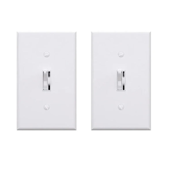 ELEGRP Slide Toggle Dimmer Switch,Single Pole & 3-Way Toggle LED Dimmer Light Switch, Wall Plate Included, UL Listed, White 2PC