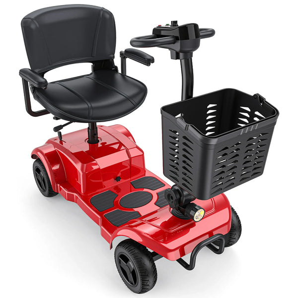 ENGWE 4 Wheels Folding Mobility Scooter with Basket，Electric Powered Travel Wheelchair for Elderly，264lbs for Adult,Red