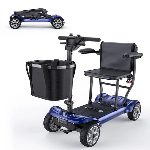 ENGWE 43Lbs Lightweight Mobility Scooter for Seniors,Foldable Electric Wheelchair Available by plane，No installation required，Blue(Dual Battery)