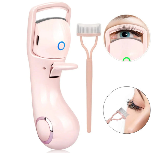 Electric Heated Eyelash Curler, Rechargeable Handheld Eye lash Curle, Be Used for Eyelashes and Hair for Thick and Thin Eyelashes 24 Hours Lasting Curl, Pink