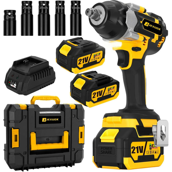 800N.m Cordless Impact Wrench, 600Ft-lbs 1 2 inch Electric Impact Gun, High Torque Brushless Impact Wrench w 2x 4.0Ah Battery