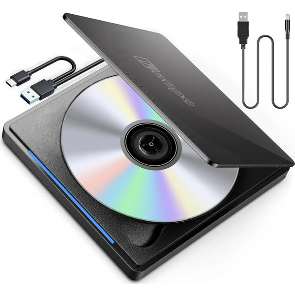 External CD/DVD Drive for Laptop, DVD Player for Laptop, Clamshell Portable Reader Writer, CD Burner External Disk Drive Optical Compatible with Desktop Mac,Windows 11/10/8/7 Linux
