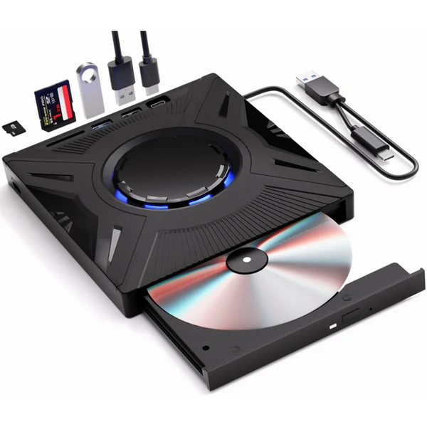 External CD/DVD Drive for Laptop, USB 3.0 Ultra Slim External CD/DVD Player with 2 USB A Ports, 2 Type C Port, 2 TF/SD Card Slots, External CD/DVD Burner Compatible with macOS/Windows/Linux