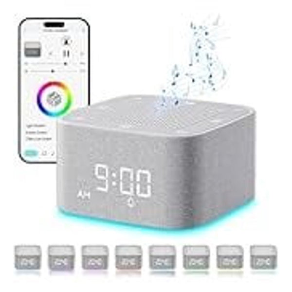FETERVIC 4 in1 White Noise Sound Machine with 32 Sounds  Alarm Clock  Night Light, Alarm Clocks for Bedrooms with Wireless Speaker, App Control, Dimmable Clock, Noise Machine for Baby, Kids, Adult