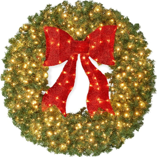 FOOWIN 48in Outdoor Christmas Wreath, 140 Lights Metal Christmas Decoration for Doors, Windows, Wall