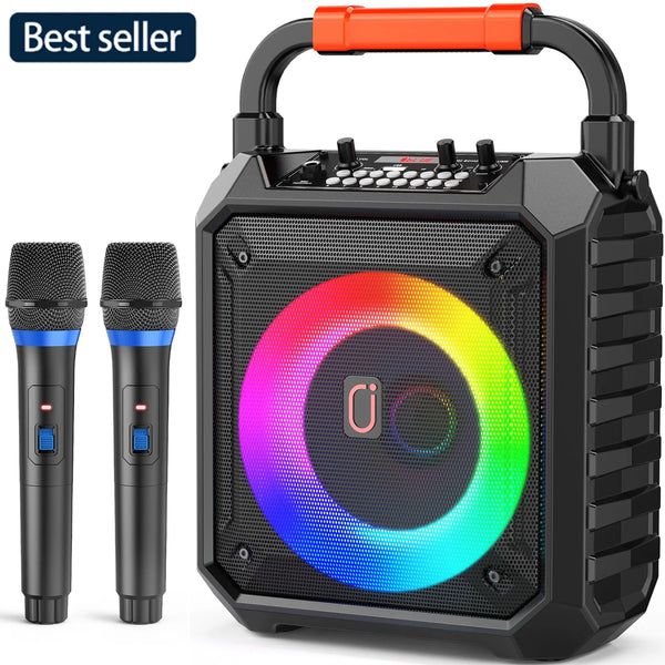 FanFun Portable Speaker, 20W Stereo Sound Party Speaker with Microphones, 12H Playing Time Bluetooth Speaker with RGB Light for Party
