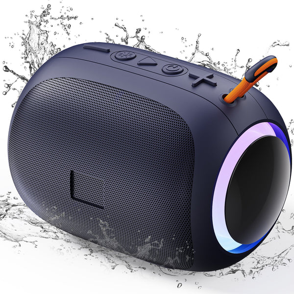 FanFun Portable Speaker, IPX7 Waterproof Mini Bluetooth Speaker with 8 Hours Playtime, Outdoor Speaker with LED Light, Blue