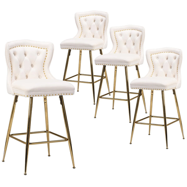 Farini Bar Stools Set of 4, Velvet Counter Height Stools with Metal Legs for Kitchen, Dining Rooms, Pubs (Beige, 26")