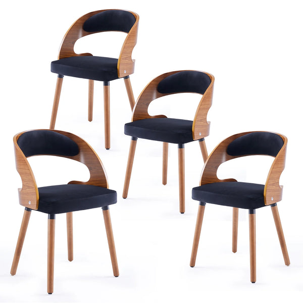 Farini Set of 4 Wood Dining Chairs with Curved Backrest for Kitchen Dining Room, Black