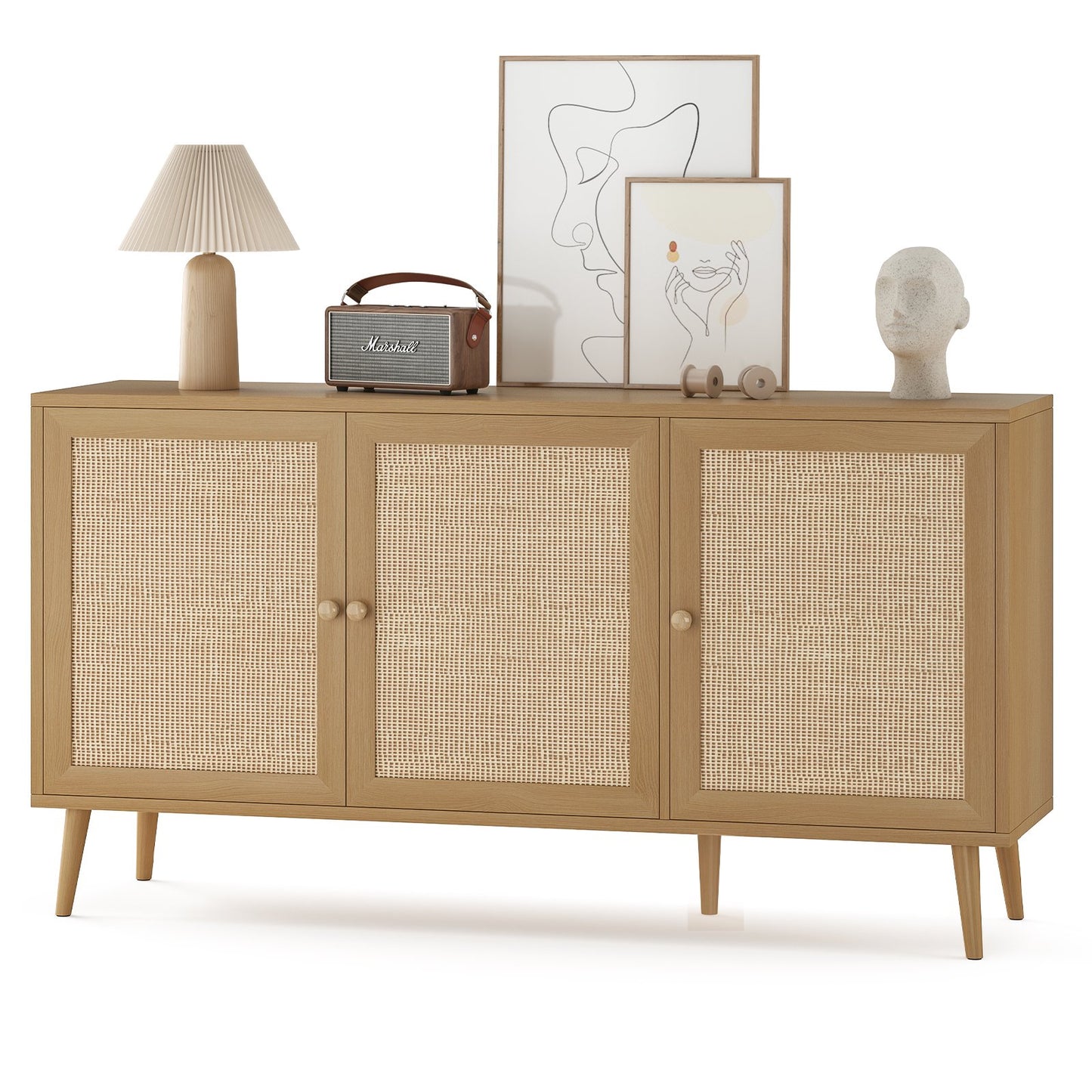 Farini Sideboard Buffet Cabinet with 3 Rattan Doors, Kitchen Storage Cabinet, Modern Console Cabinet ,Bar Cabinet for Entryway Living Room(Nature)