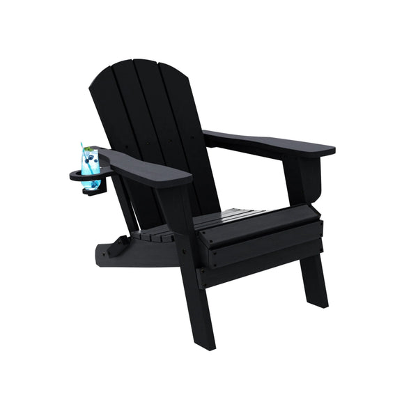 Greforg Oversized Folding Adirondack Chair with Cup Holder,HDPE for outdoor Lawn,Black