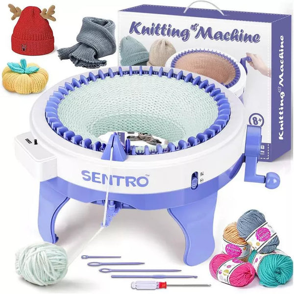 SENTRO 48-Needle Knitting Machine - Blue | Auto Knit Scarf, Hat, Sweater | Easy for Beginners, Includes Tools & Guide