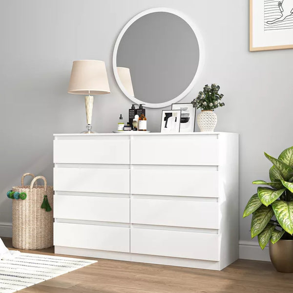 CIPACHO Mid Century Modern 8 Drawer Dresser in White with Hidden Handle Perfect for Bedroom to Boost Storage and Elevate Retro Home Vibe