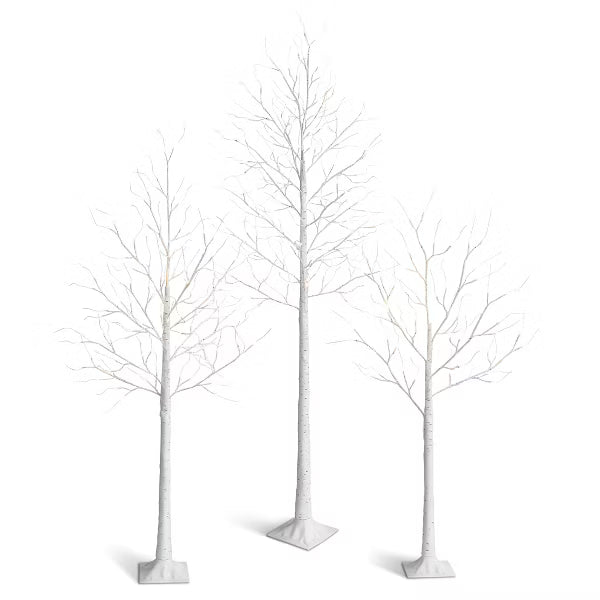 DR.Planzen Artificial Trees, 3-Pack LED Lighted White Birch Trees, 8ft 6ft 4ft Faux Trees, Perfect Artificial Christmas Trees for Home Party Decor