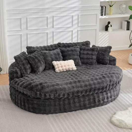 TYBOATLE 83'' Oversized Round Sofa, Soft Cushion Sofa Bed with 6 Pillows, Round Chaise Lounge Chair for Bedroom, Livingroom, Gray