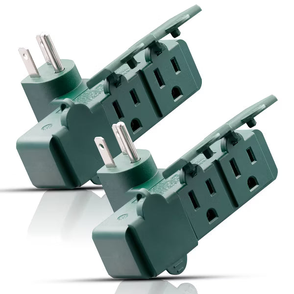 ELEGRP 3 Prong Weatherproof 3-Outlet Extender Adapter, Heavy Duty Triple Grounding Outlet Power Extender with Dust proof Cover, ETL Listed, Green 2PC