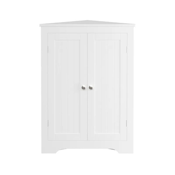 VANIRROR Floor Corner Cabinet with 2 Doors, Adjustable Shelves, Freestanding Narrow Storage Organizer for Bathroom, Kitchen, Living Room, White
