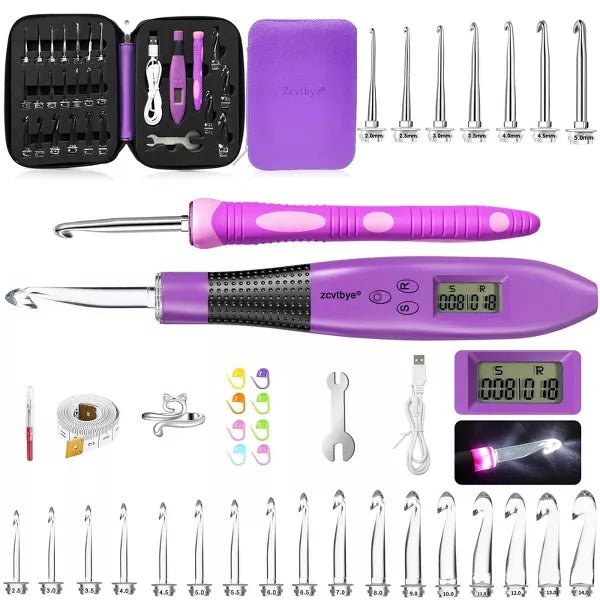 Zcvtbye 18/24 Size Counting Crochet Hooks Set, Light Up Crochet Hooks for Stitch & Row Counter, Lighted Crochet Needles Kit with Case