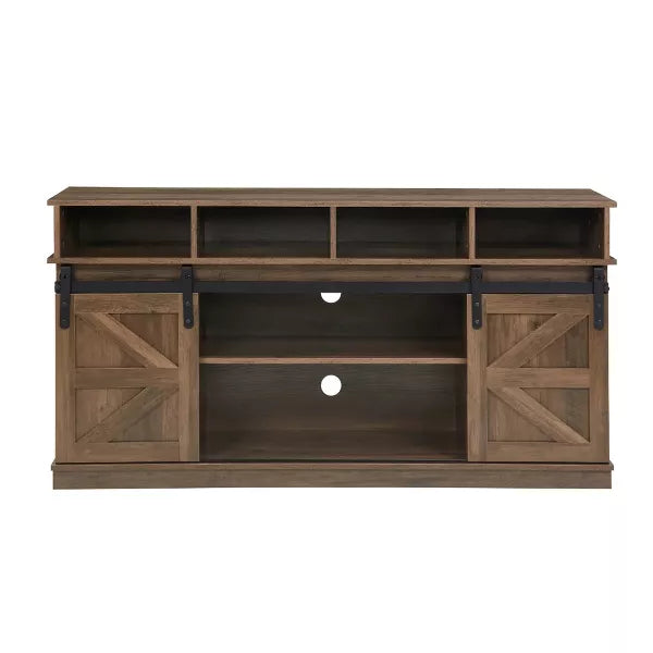 Wooakway 58"L 30"H 16"D Modern & Farmhouse Double Tier TV Stand Storage Cabinet with Sliding Barn door for TVs Up to 65" Living Rooms Apartment
