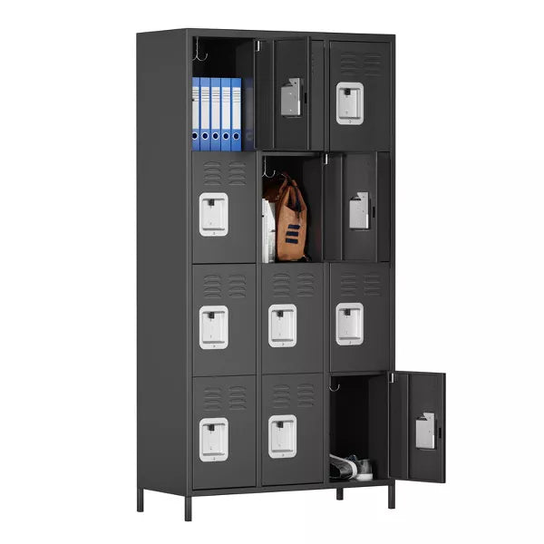 SUXXAN 12 Door Metal Lockers with 12 Hooks for Employees, School, Office, Gym, Home Assembly Required