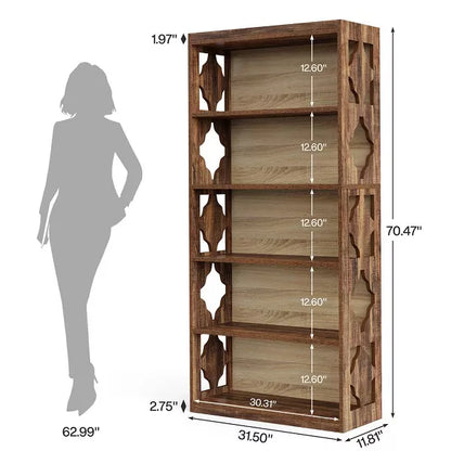 Resenkos Bookshelf, Bookcase Standing Shelf Unts,6-Tier Bookshelf, 70-Inch Wood Bookcase with Storage Shelves,Brown