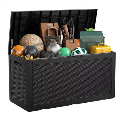 Sersper 100 Gallon Large Resin Deck Box Outdoor Storage Boxes for Patio Furniture,Garden Tools and Pool Supplies-Waterproof,Lockable,Black