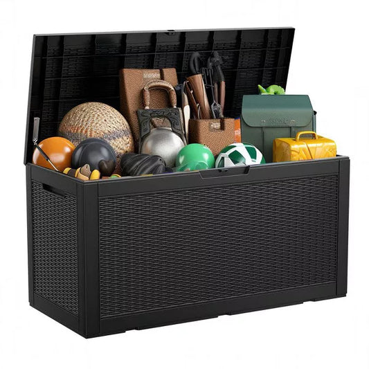 Sersper 100 Gallon Large Resin Deck Box Outdoor Storage Boxes for Patio Furniture,Garden Tools and Pool Supplies-Waterproof,Lockable,Black