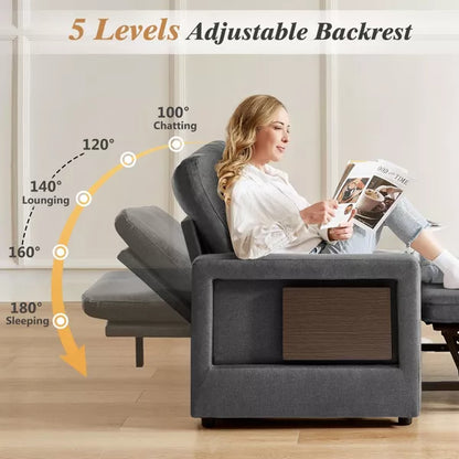 Vipbear 3-in-1 Sleeper Sofa Chair Bed, 42.5" W Convertible Sleeper Chair with Pull Out Bed, USB Charging Ports & Side Table, Cup Holder