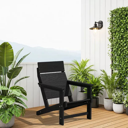 Hyleory HDPE Adirondack Chair - Panel-Back Woodgrain Outdoor Patio Chair, All-Weather Heavy , Modern Lawn Furniture for Garden, Poolside & Deck