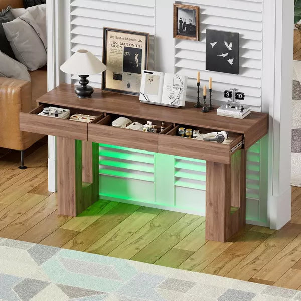PAKASEPT 63" Extra Long Console Table with 3 Drawers, Wooden Narrow Entryway Table, for Hallway, Living Room