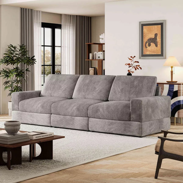 ATJafurn Corduroy Sectional Sofa Modern Modular Oversized Upholstered Couch with Comfy Pillows Deep Seat For Living Room Bedroom Apartment Office