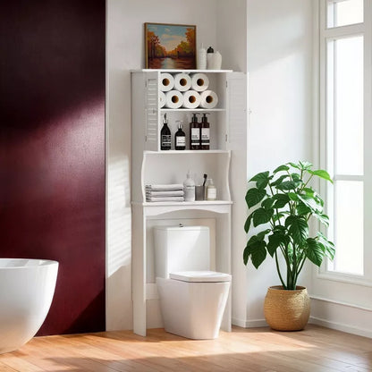 VANIRROR Over The Toilet Storage Cabinet, Bathroom Shelf Over Toilet, Bathroom Storage Cabinet Organizer, White
