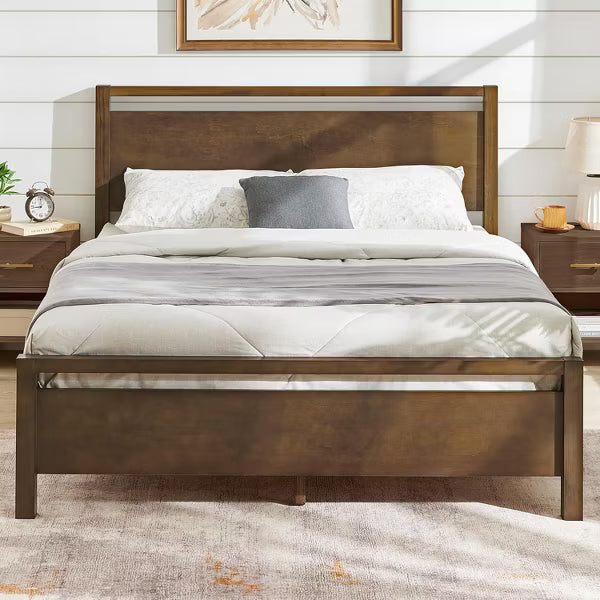 AMERLIFE Solid Wood Bed Frame with Headboard, Minimalist Platform Bed
