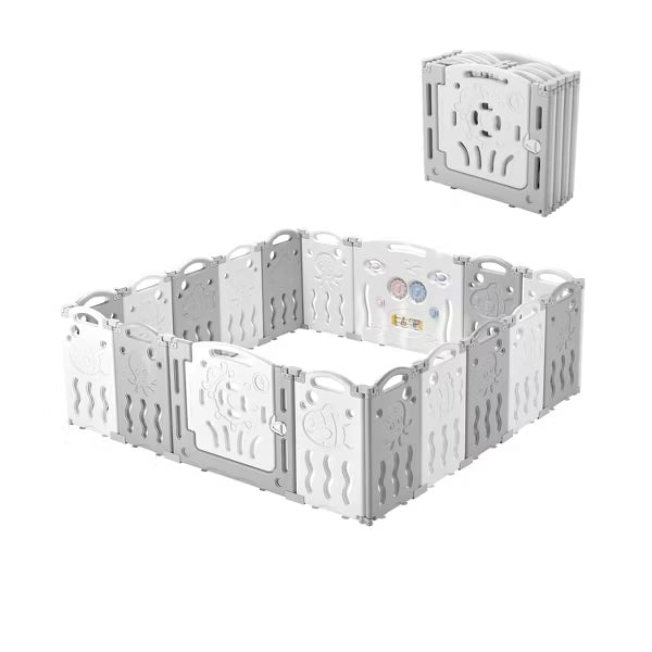 AMERLIFE Baby Playpen, Upgraded Portable Foldable Baby Fence with Game Panel and Safety Gate