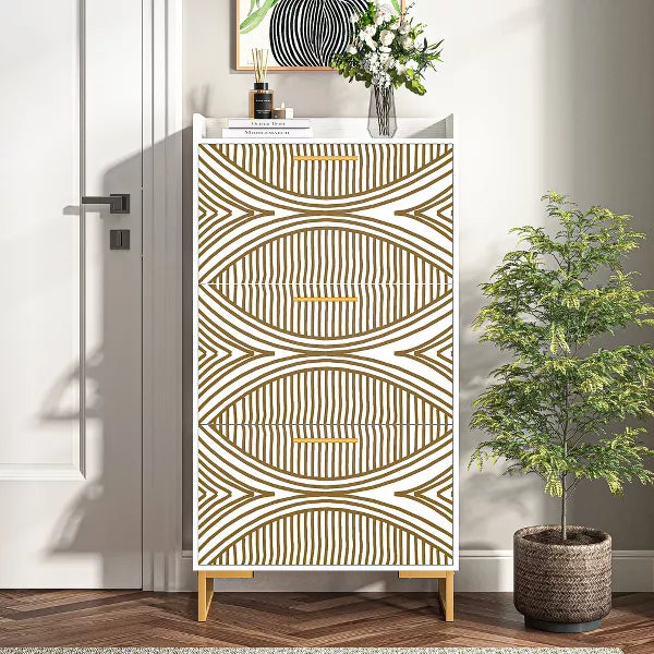 Resenkos Yardi Yard Wood Shoe Storage Cabinet, Narrow Closet Shoe Organizer Rack for Entryway, Beige