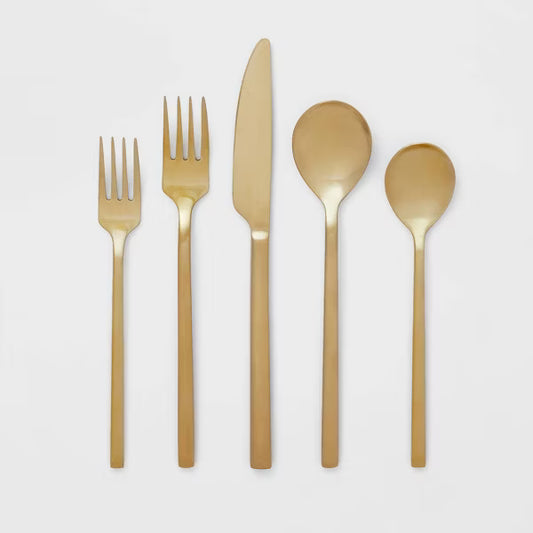 20pc Ashby Flatware Set Champagne - Threshold: Stainless Steel Silverware, Service for 4, Dishwasher-Safe