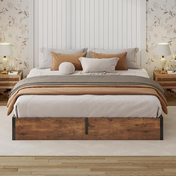 AMERLIFE Lift Up Storage Platform Bed Frame, Metal Bed Frame with Wooden Slats Support, No Headboard