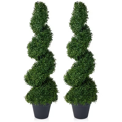 DR.Planzen 3/4FT Artificial Boxwood Spiral Topiary Trees, Faux Plants in Black Pot for Decorative/Indoor/Porch/Garden Indoor & Outdoor Home Décor