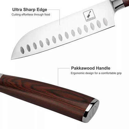 imarku Santoku Knife 7 inch Kitchen Knife Ultra Sharp Asian Knife, German HC Stainless Steel 7Cr17Mov, Ergonomic Pakkawood Handle, Red