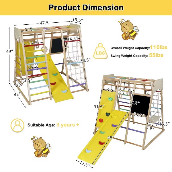 Kinder King Toddler Climbing Toy Indoor, Wood Kids Climber Slide Playset, Outdoor Jungle Gym