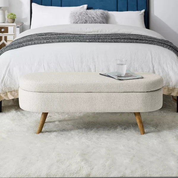Dexmalle Tufted Storage Bench with Rubber Wood Legs,Beige